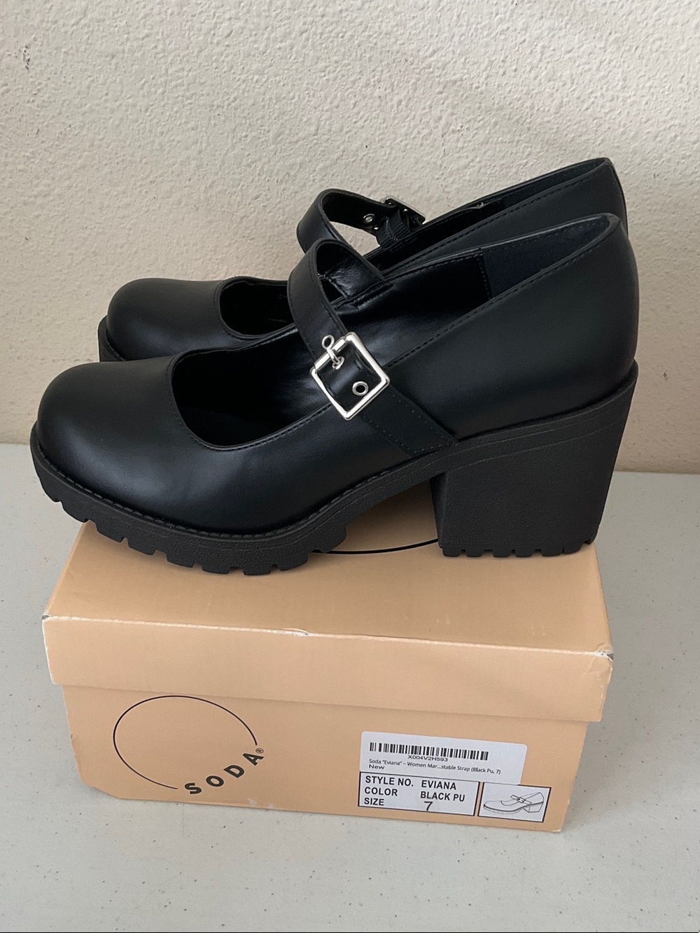 Soda Black Mary Jane Platform Mules with Buckle Strap - Picture 2 of 4